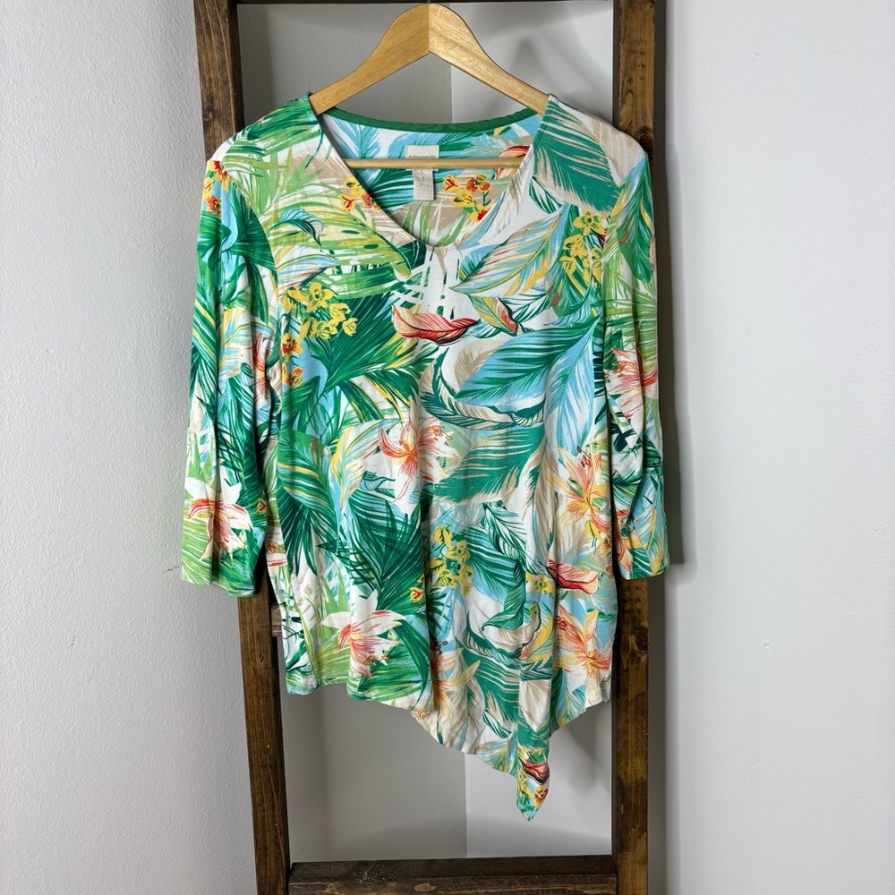 Chicos Tropical Floral Print Blouse Size M